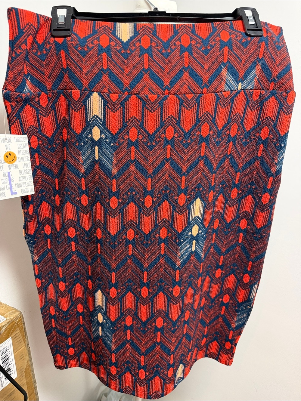 LuLaRoe Red and Navy Geometric Pencil Skirt